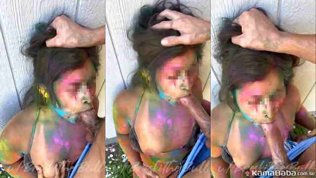 Sexy Girl Sucks Big Dick After Messy Holi Festival – Amateur Blowjob XXX Video